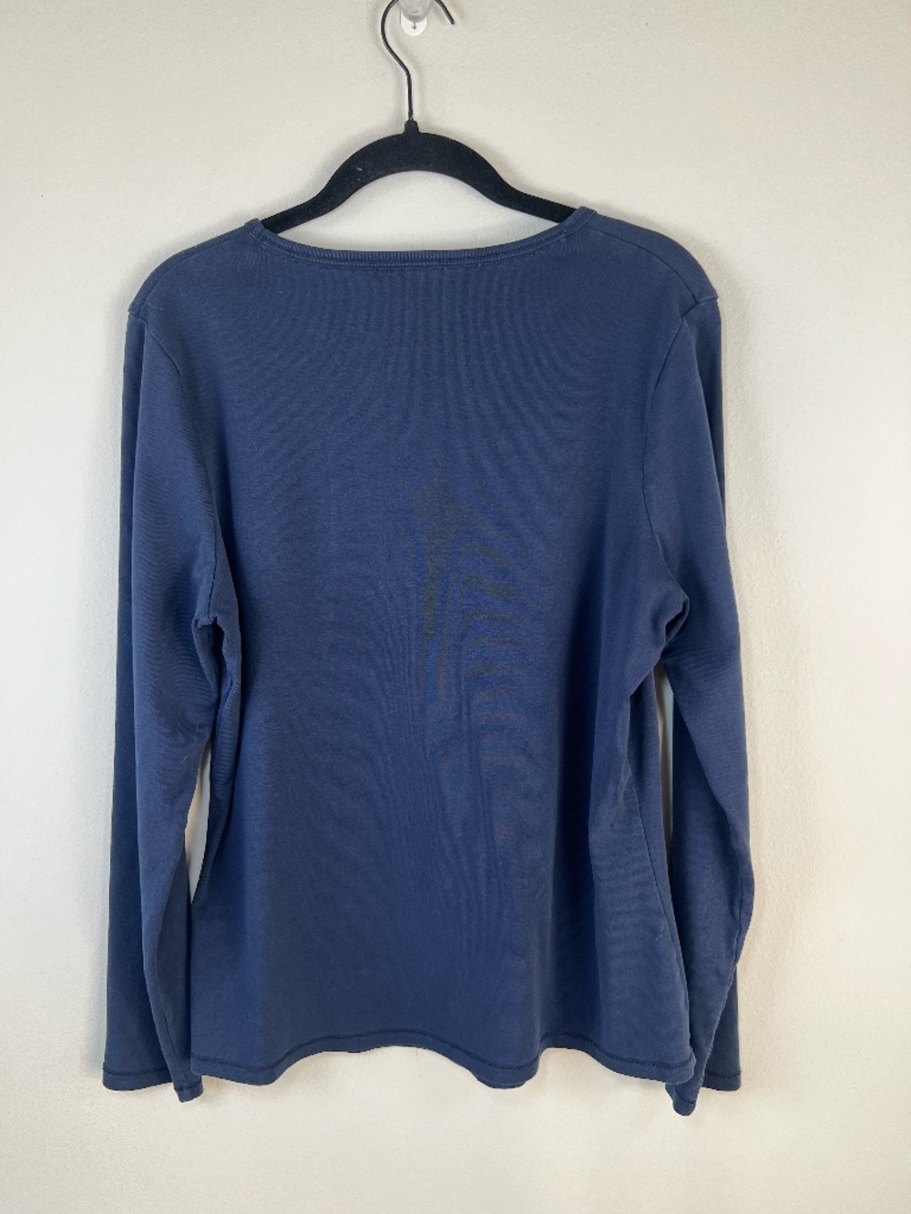 Boden Long Sleeve Shirt Navy Blue Round Neck Stretch Preppy Minimal Fall Size 16